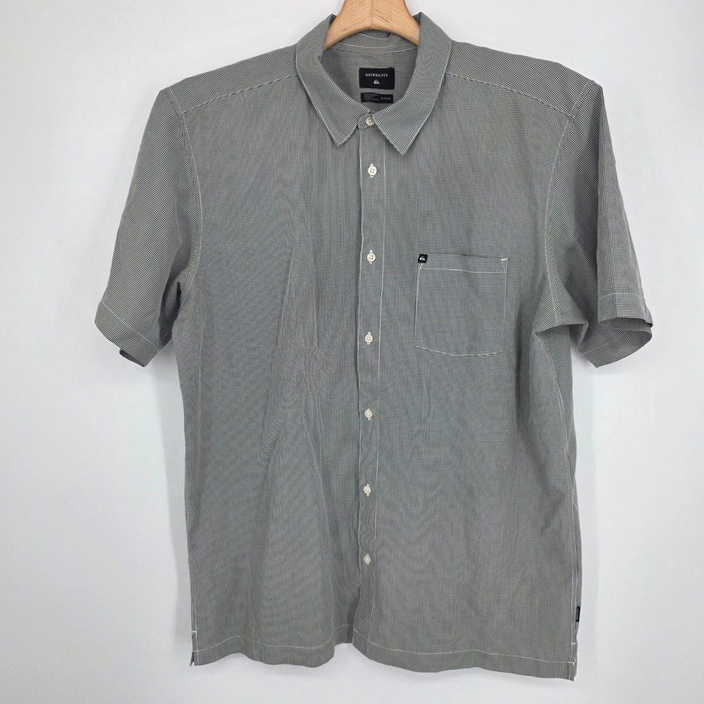 Quiksilver Mens XL Black White Micro Houndstooth Button Down Shirt AQYWT03009